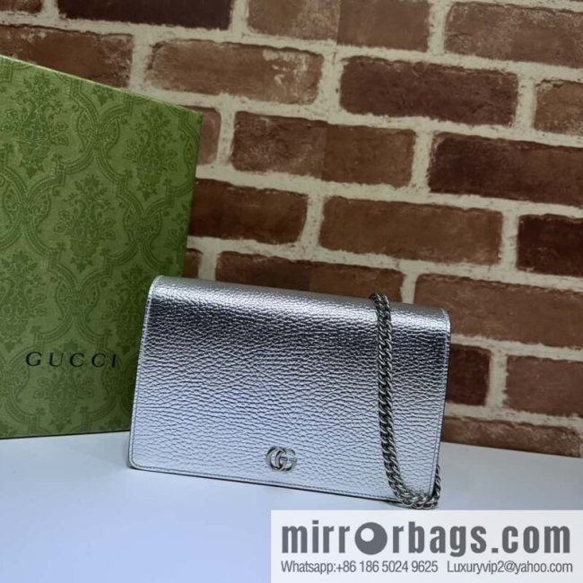 GUCCI GG Marmont series mini chain strap handbag 497985 silver