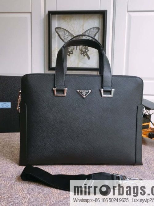 PRADA imported cross pattern leather briefcase