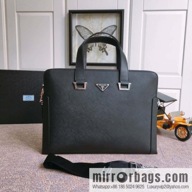 PRADA imported cross pattern leather briefcase