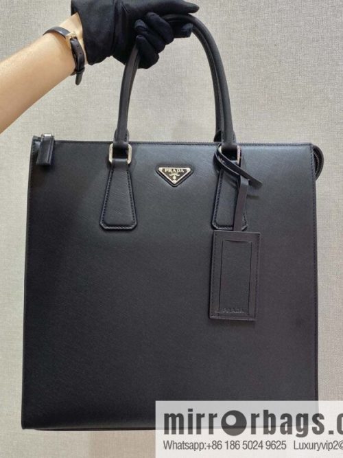 PRADA imported cross pattern leather tote bag 1079 black handheld