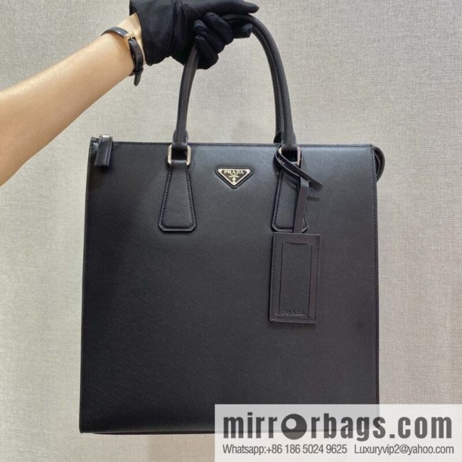 PRADA imported cross pattern leather tote bag 1079 black handheld