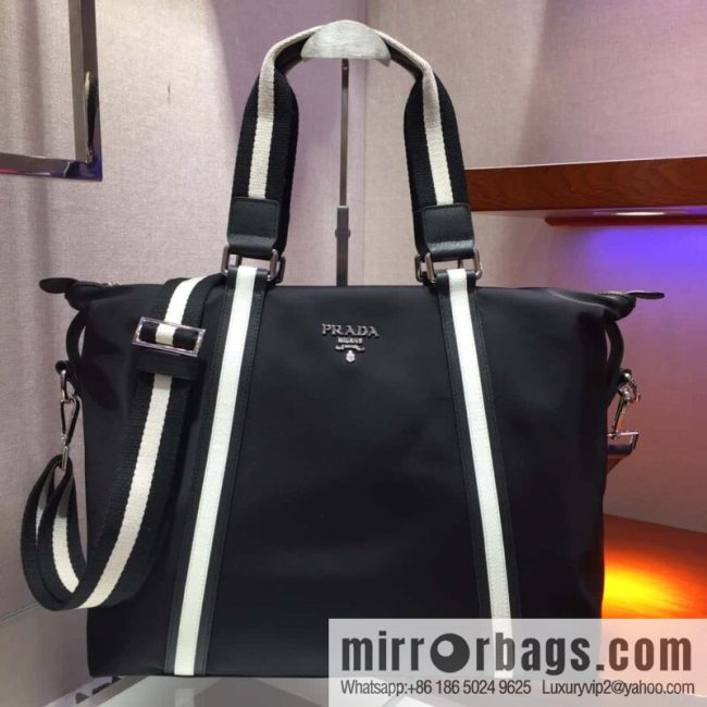 PRADA imported parachute fabric + imported leather tote bag 2096 black
