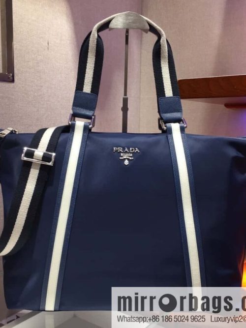 PRADA imported parachute fabric + imported leather tote bag 2096 blue