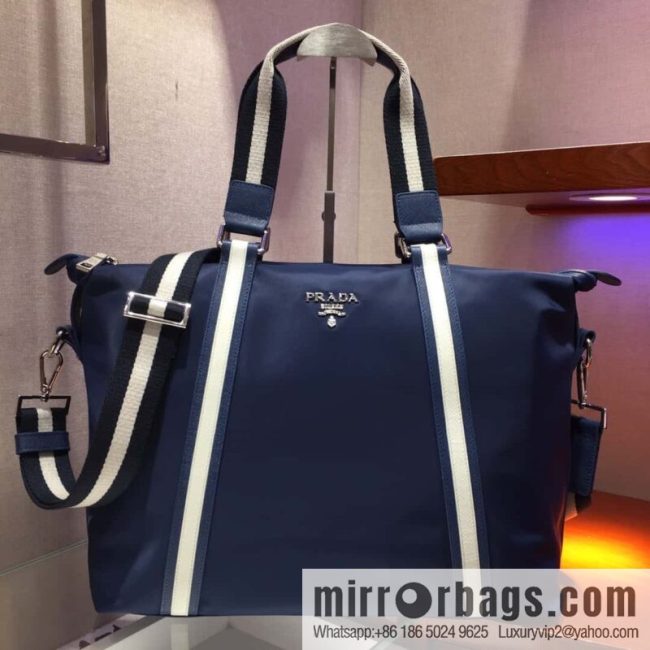PRADA imported parachute fabric + imported leather tote bag 2096 blue