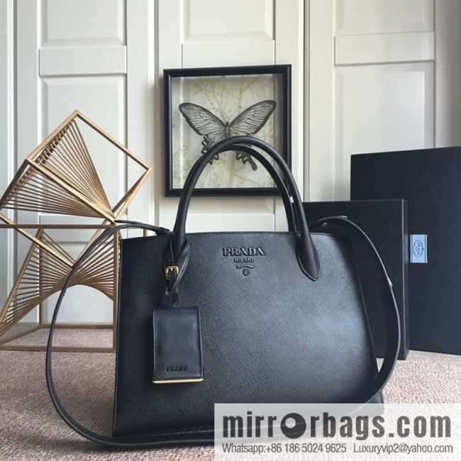 PRADA imported thick cross leather + imported calfskin tote bag 1BA155 black