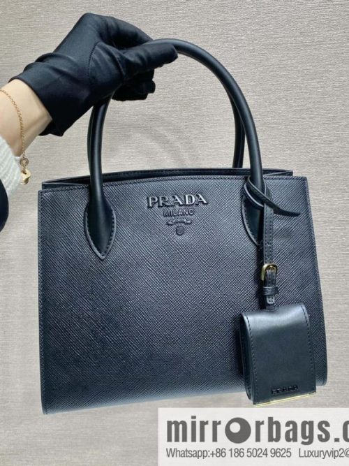 PRADA imported thick cross leather + imported calfskin tote bag 1BA156 black