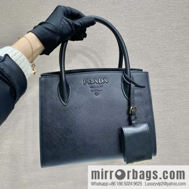 PRADA imported thick cross leather + imported calfskin tote bag 1BA156 black