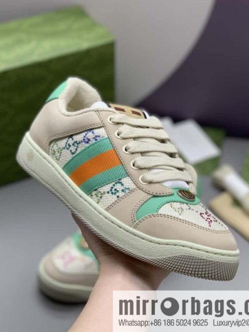 GUCCI Beige and Green with Crystal GG Canvas G Home Women\'s Small Dirty Shoes