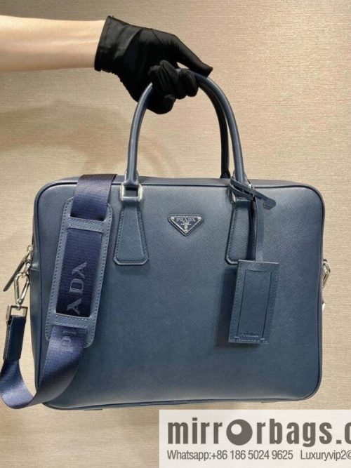PRADA imported cross pattern leather briefcase 0891 blue