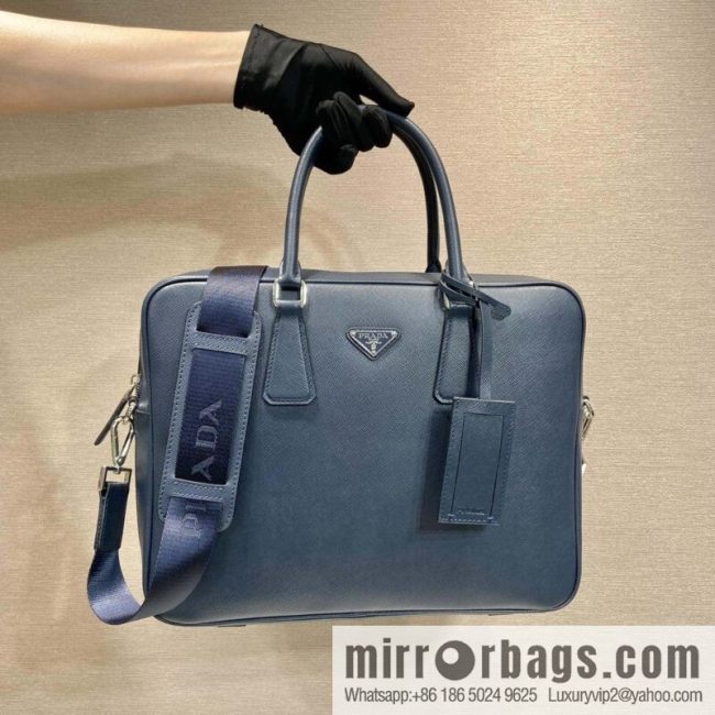 PRADA imported cross pattern leather briefcase 0891 blue