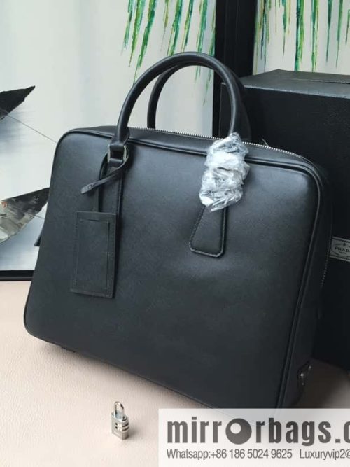 PRADA imported cross pattern leather briefcase 2VE0305 black