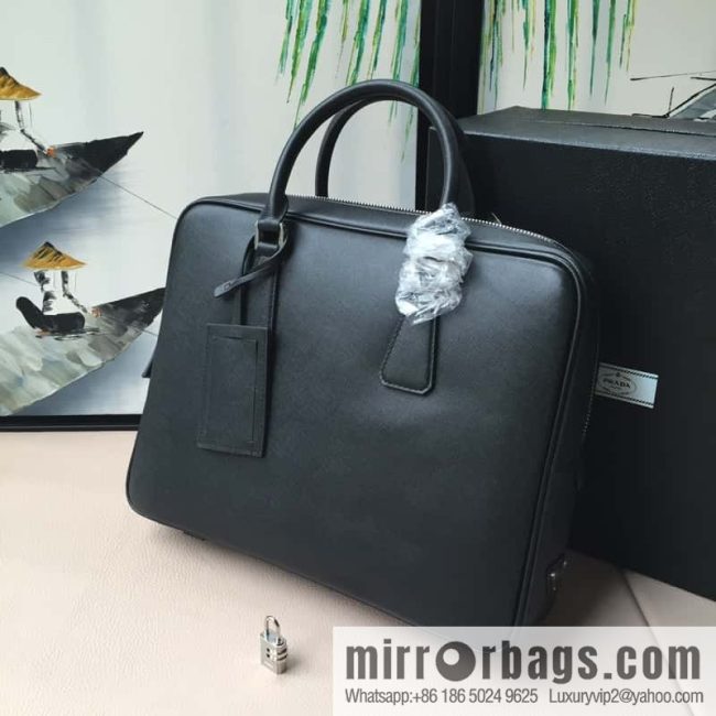 PRADA imported cross pattern leather briefcase 2VE0305 black