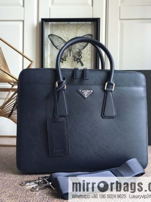 PRADA imported cross pattern leather briefcase 0366B blue