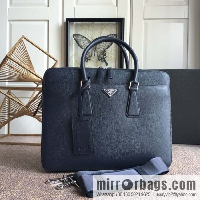 PRADA imported cross pattern leather briefcase 0366B blue