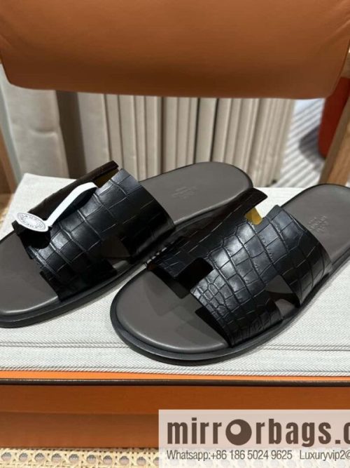 Hermès crocodile leather H family male god slippers