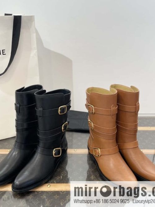 CELINE Vegetable Tanned Cow Leather Medium Tube Lace-Up Locomotive Boots