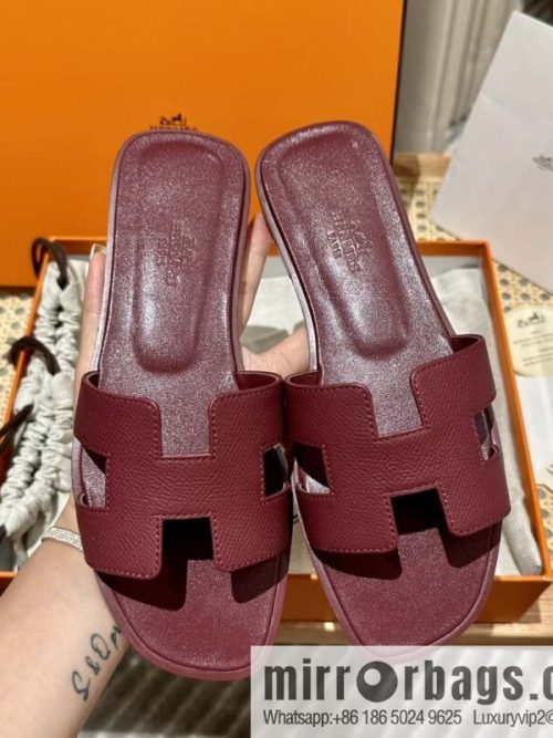 Hermès leather outsole H slippers, burgundy
