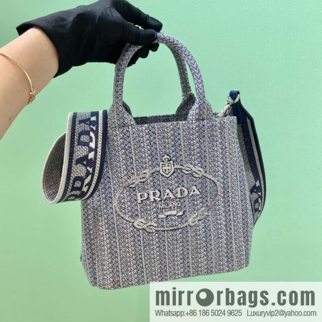 PRADA Prada embroidery tote bag 1BA343 blue