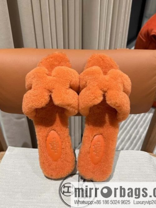 Hermès Lamb Fur H Slippers