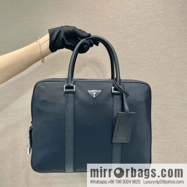 PRADA Saffiano leather and nylon briefcase 2VE871B