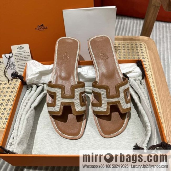 Hermes Hermes, canvas leather H slippers