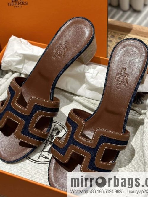 Hermes, brown denim heels