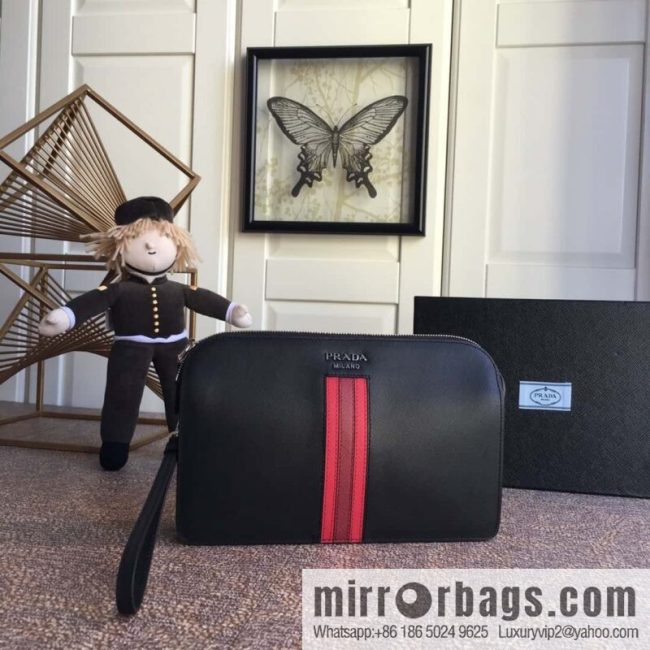 PRADA Prada color cross pattern leather + imported sheepskin handbag 056R black/red