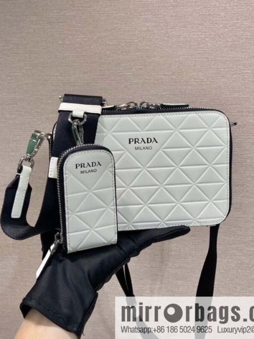 PRADA Brique leather (fabric) Grid camera bag 2VH070 white