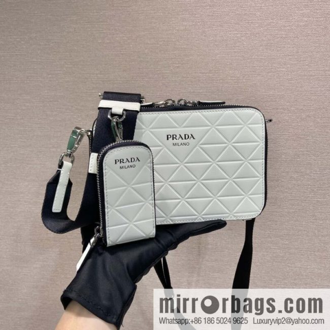 PRADA Brique leather (fabric) Grid camera bag 2VH070 white