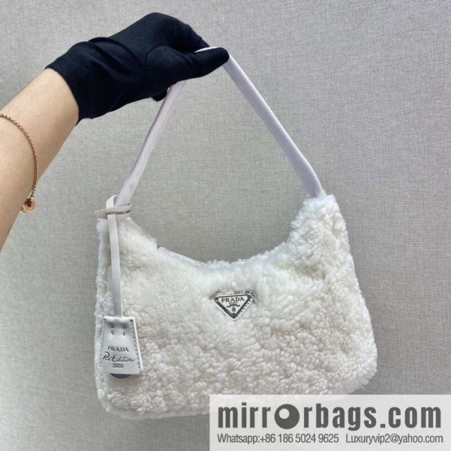 PRADA Plush Hobo Underarm Bag NE515 White
