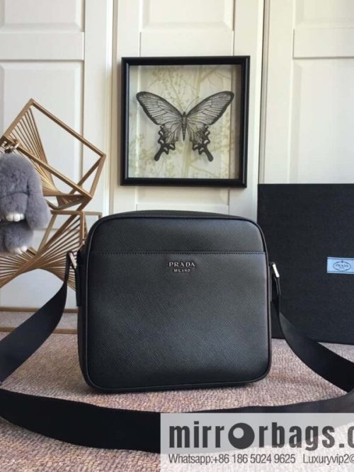 PRADA Prada imported thick leather crossbody bag 2VH014 black