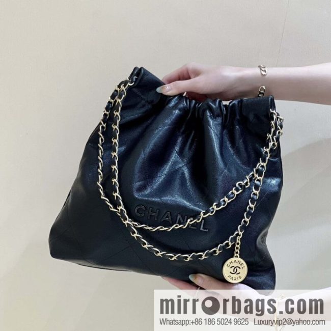 CHANEL black caviar leather with gun color hardware 23k garbage bag AS3261