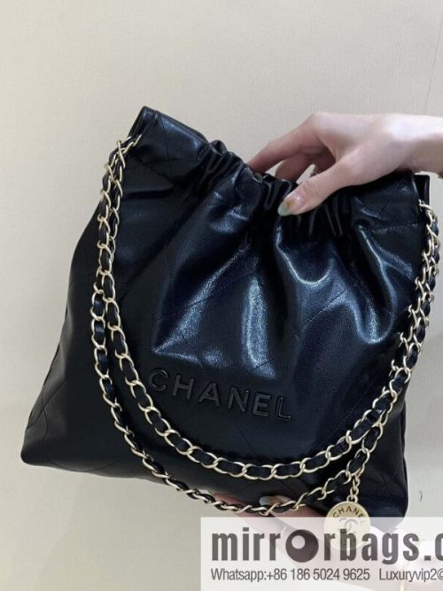 CHANEL black caviar leather with gun color hardware 23k garbage bag, small AS3260