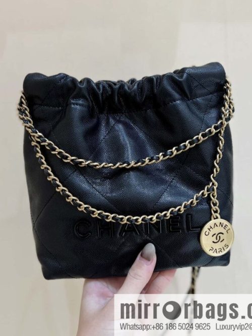 CHANEL black caviar leather with gun color hardware 23k garbage bag MiniAS3980
