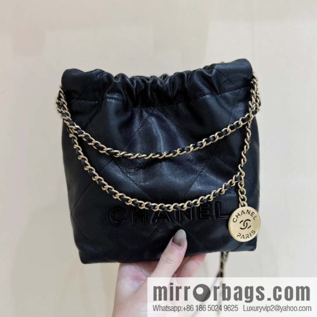 CHANEL black caviar leather with gun color hardware 23k garbage bag MiniAS3980