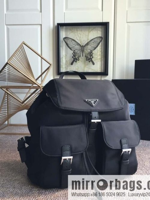 PRADA imported parachute fabric + cross pattern leather backpack 2811
