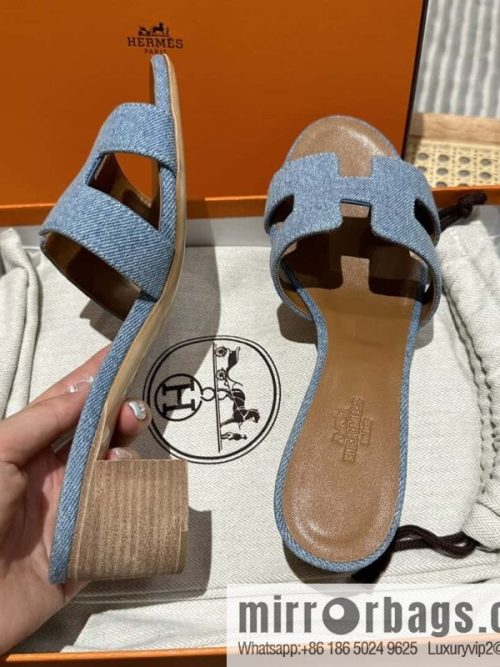 Hermès 2023 limited edition light blue denim heels