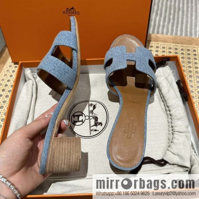 Hermès 2023 limited edition light blue denim heels