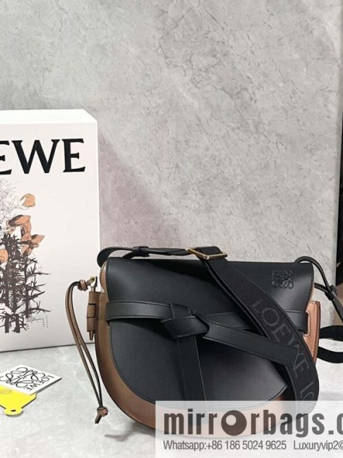 LOEWE upgraded version letter wide shoulder strap saddle bag GateDual handbag 0671 warm sand black