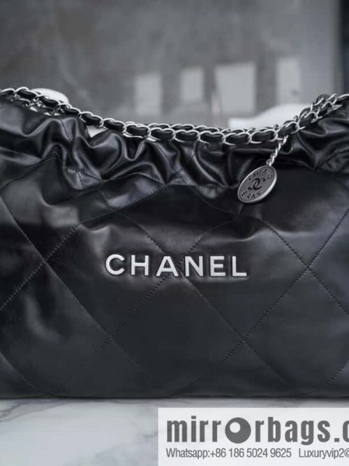 CHANEL 24C horizontal 22 handbag AS4486 black silver buckle