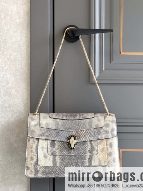 BVLGARI Bulgari Sprpenti Forever water snake skin inner small sheepskin oblique span bag 383262 milk protein stone metal texture 27.5CM