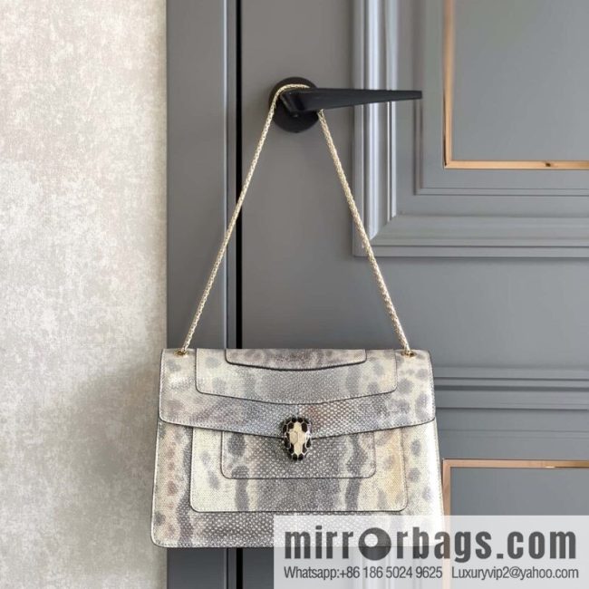 BVLGARI Bulgari Sprpenti Forever water snake skin inner small sheepskin oblique span bag 383262 milk protein stone metal texture 27.5CM