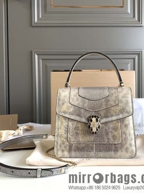 BVLGARI Bulgari Sprpenti Forever water snake skin inner small sheepskin tote bag 18CM 383292 Milk protein stone metal texture