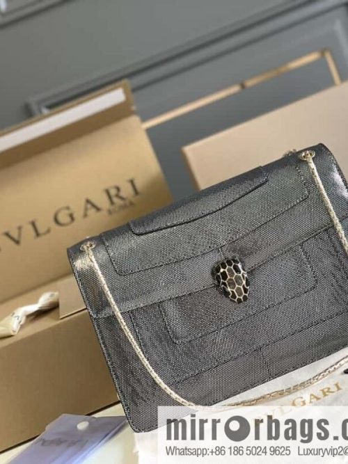 BVLGARI Bulgari Sprpenti Forever charcoal ash metal texture water snake skin inner small sheepskin chain bag 27.5CM 383262