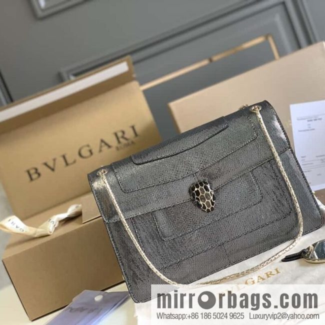BVLGARI Bulgari Sprpenti Forever charcoal ash metal texture water snake skin inner small sheepskin chain bag 27.5CM 383262