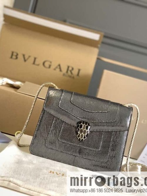 BVLGARI Bulgari Sprpenti Forever charcoal ash metal texture water snake skin inner small sheepskin chain bag 20CM 618792