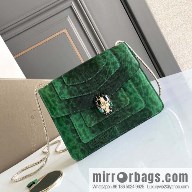 BVLGARI Bulgari Sprpenti Forever Green Grandmother Green Glossy Water Snakeskin chain bag 20CM 618792
