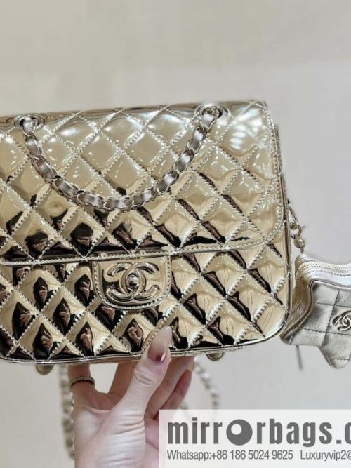 CHANEL 24C early spring vacation series catwalk model patent leather double backpack AS4649 gold