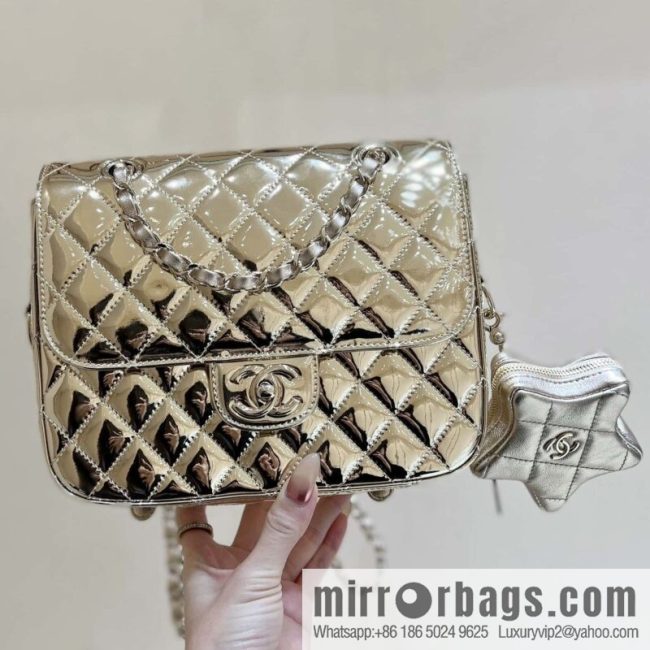CHANEL 24C early spring vacation series catwalk model patent leather double backpack AS4649 gold