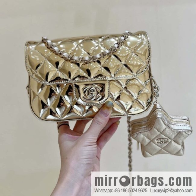 CHANEL 24C early spring vacation series CF patent leather cover bag AS4646 gold